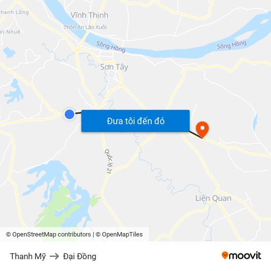 Thanh Mỹ to Đại Đồng map