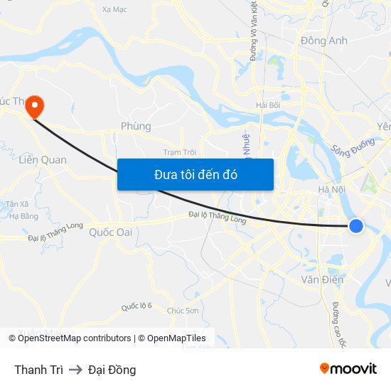 Thanh Trì to Đại Đồng map