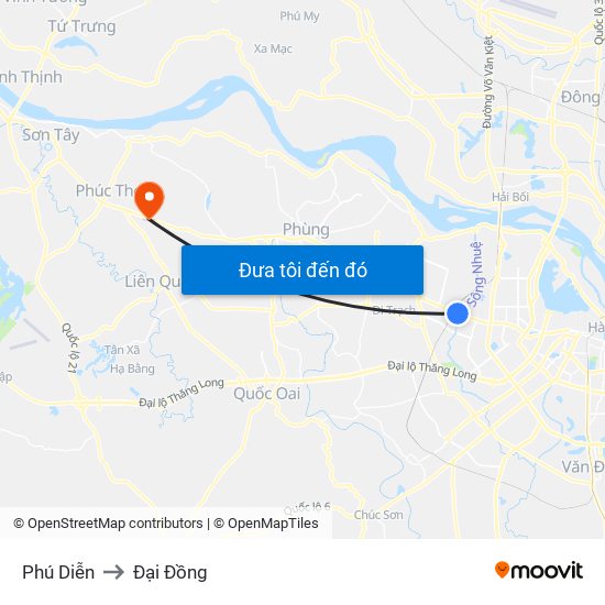 Phú Diễn to Đại Đồng map