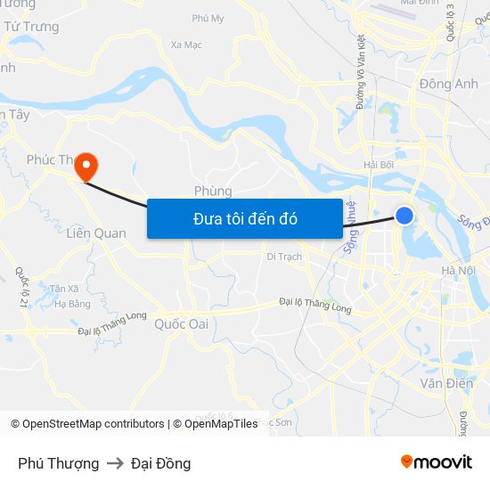 Phú Thượng to Đại Đồng map