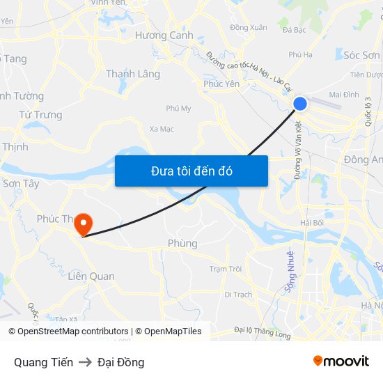 Quang Tiến to Đại Đồng map