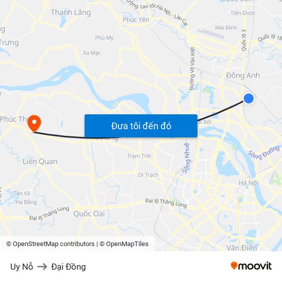 Uy Nỗ to Đại Đồng map