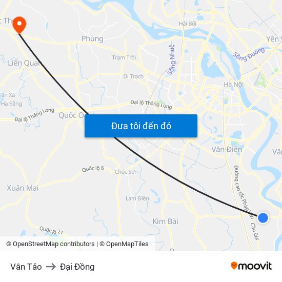 Vân Tảo to Đại Đồng map