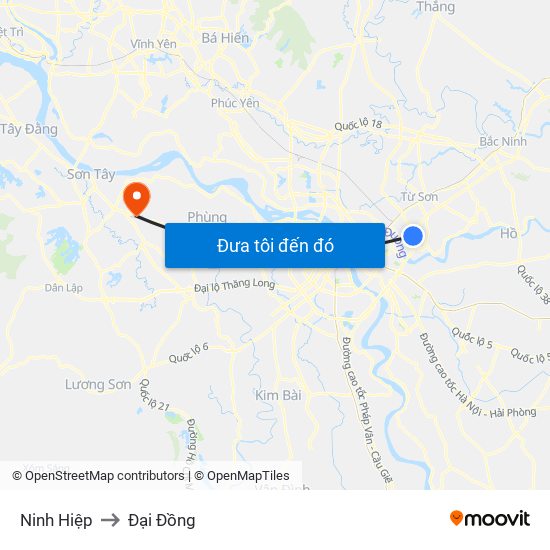 Ninh Hiệp to Đại Đồng map