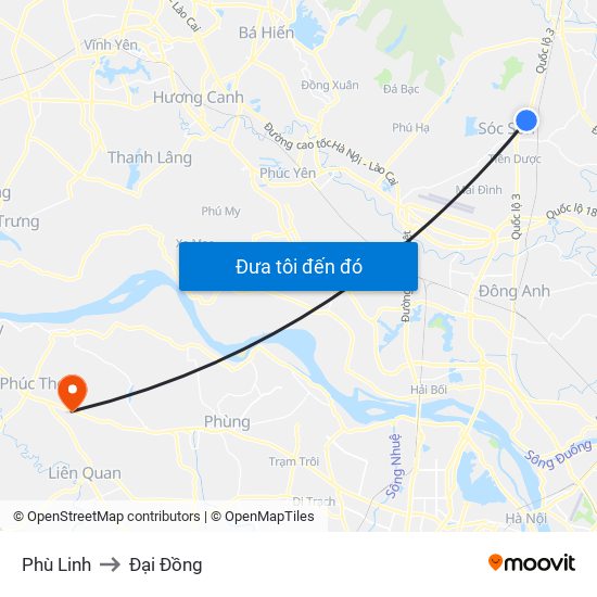 Phù Linh to Đại Đồng map