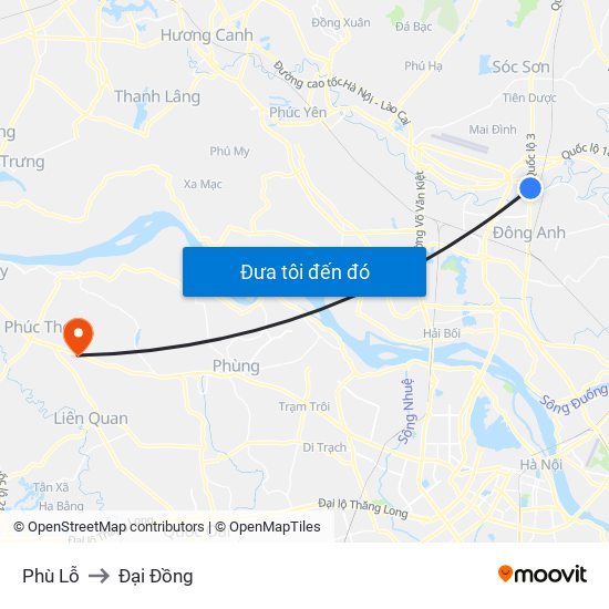 Phù Lỗ to Đại Đồng map
