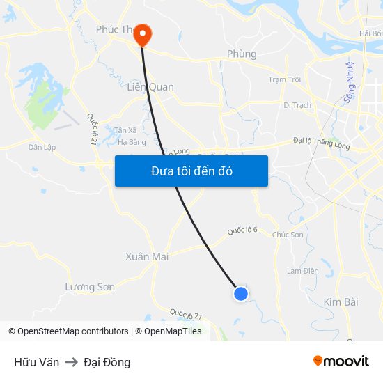 Hữu Văn to Đại Đồng map