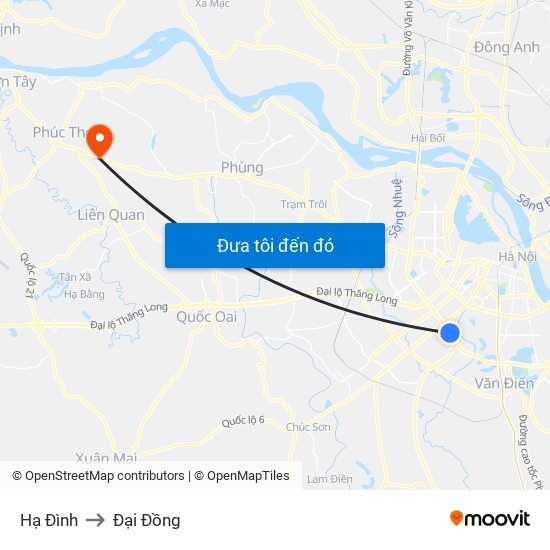 Hạ Đình to Đại Đồng map