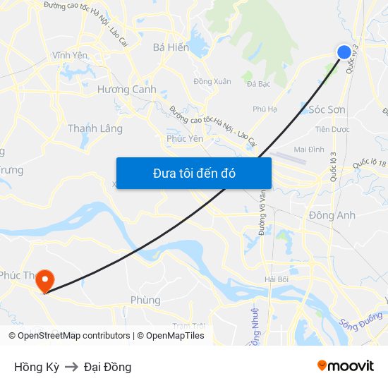 Hồng Kỳ to Đại Đồng map