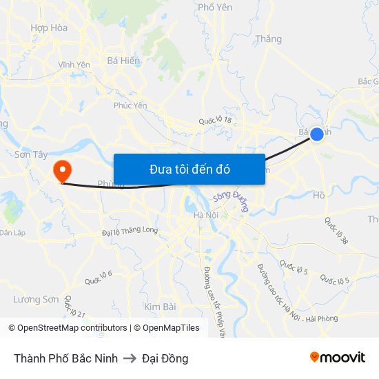 Thành Phố Bắc Ninh to Đại Đồng map