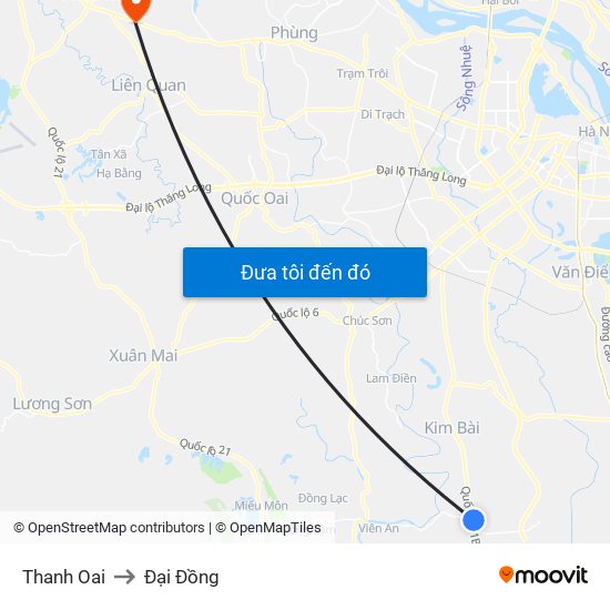 Thanh Oai to Đại Đồng map