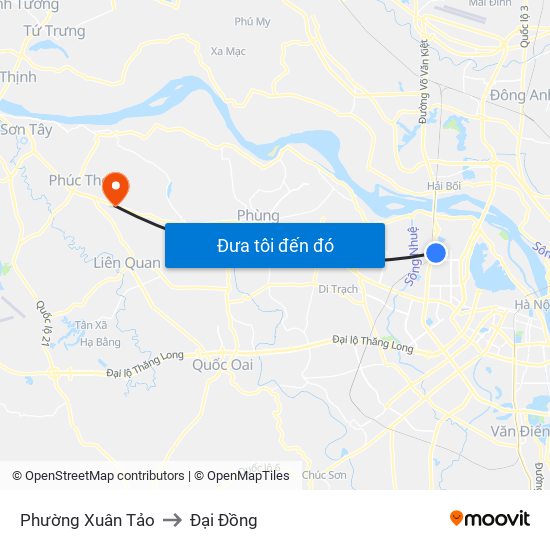 Phường Xuân Tảo to Đại Đồng map