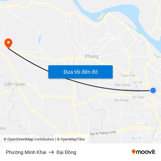 Phường Minh Khai to Đại Đồng map