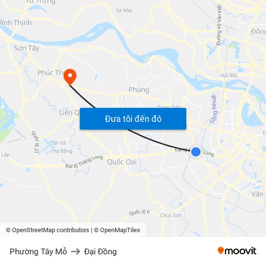 Phường Tây Mỗ to Đại Đồng map