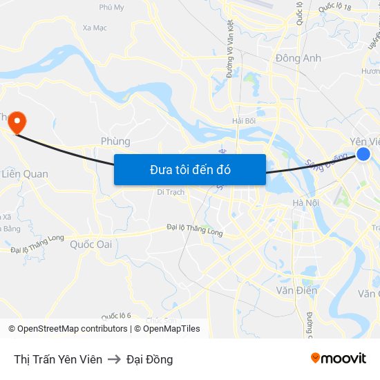 Thị Trấn Yên Viên to Đại Đồng map