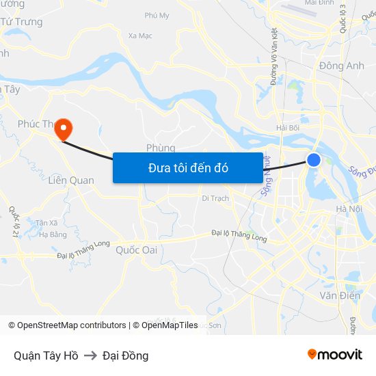 Quận Tây Hồ to Đại Đồng map