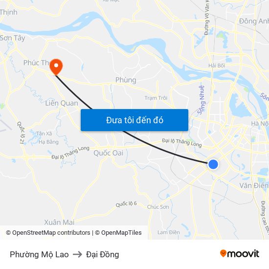 Phường Mộ Lao to Đại Đồng map