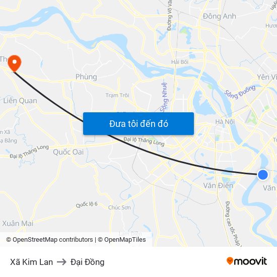 Xã Kim Lan to Đại Đồng map