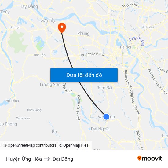 Huyện Ứng Hòa to Đại Đồng map