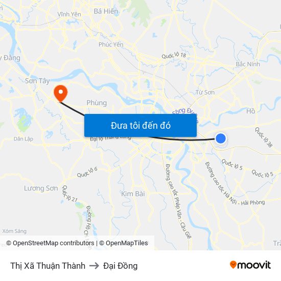 Thị Xã Thuận Thành to Đại Đồng map