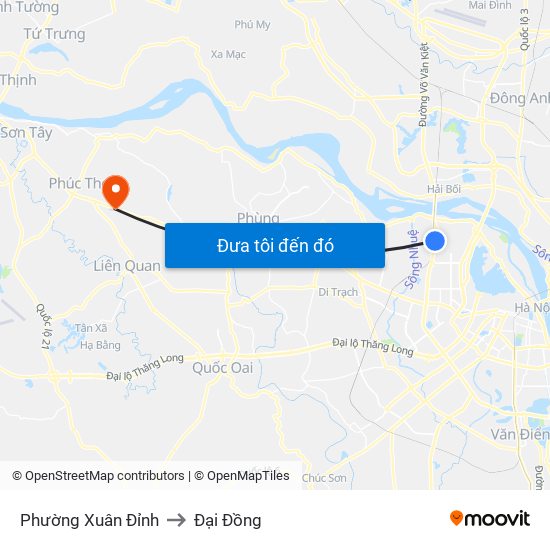 Phường Xuân Đỉnh to Đại Đồng map