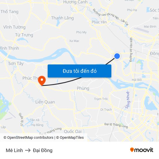 Mê Linh to Đại Đồng map