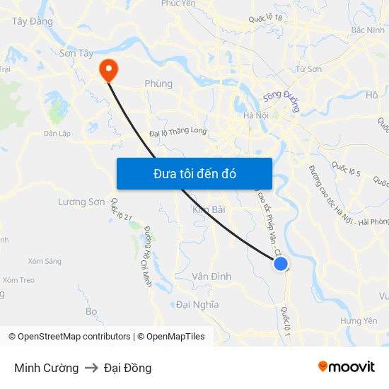 Minh Cường to Đại Đồng map