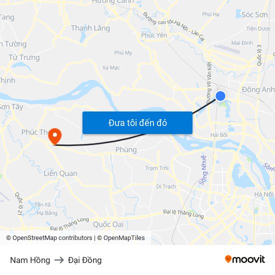 Nam Hồng to Đại Đồng map