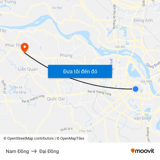 Nam Đồng to Đại Đồng map