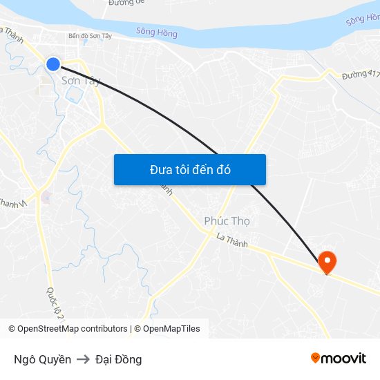 Ngô Quyền to Đại Đồng map