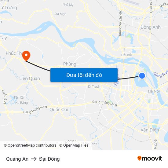 Quảng An to Đại Đồng map