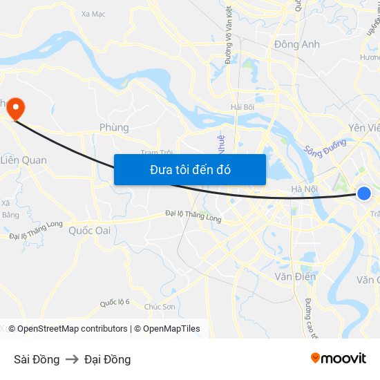 Sài Đồng to Đại Đồng map