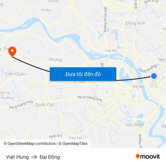 Việt Hưng to Đại Đồng map