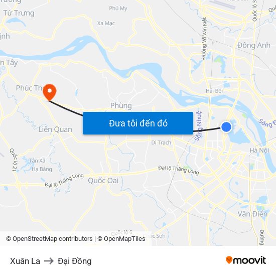 Xuân La to Đại Đồng map