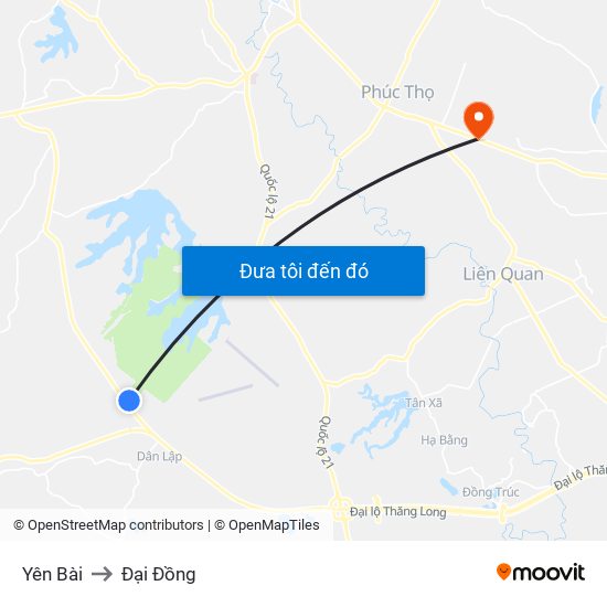 Yên Bài to Đại Đồng map