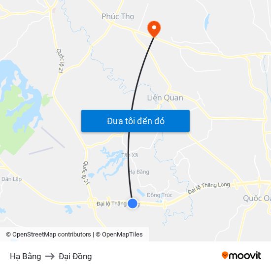 Hạ Bằng to Đại Đồng map