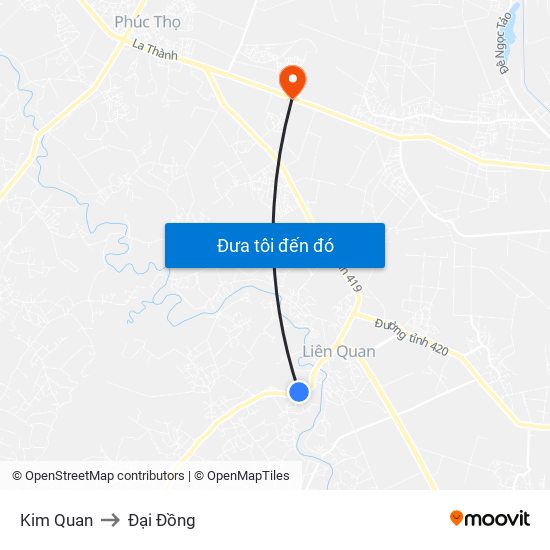 Kim Quan to Đại Đồng map