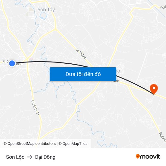 Sơn Lộc to Đại Đồng map