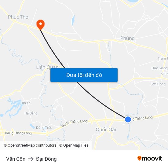 Vân Côn to Đại Đồng map