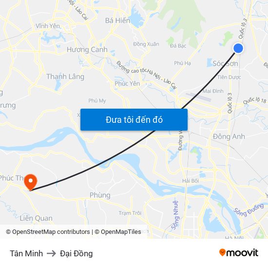 Tân Minh to Đại Đồng map