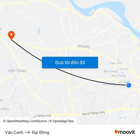 Vân Canh to Đại Đồng map