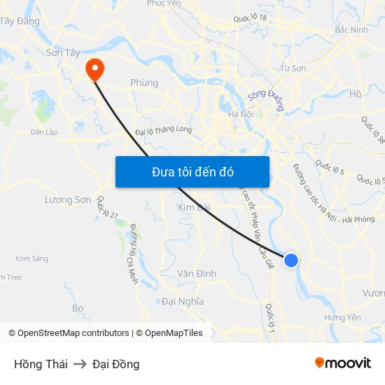 Hồng Thái to Đại Đồng map