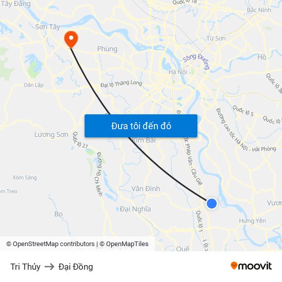 Tri Thủy to Đại Đồng map