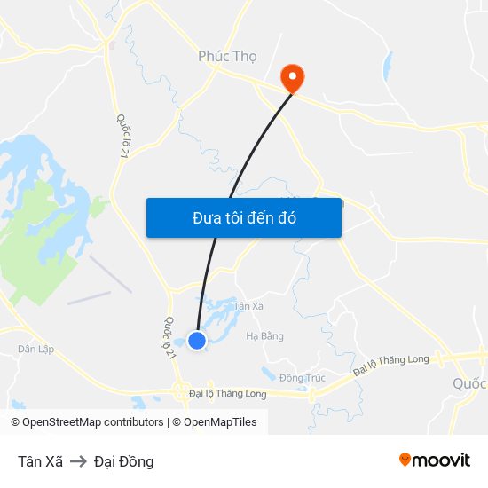 Tân Xã to Đại Đồng map