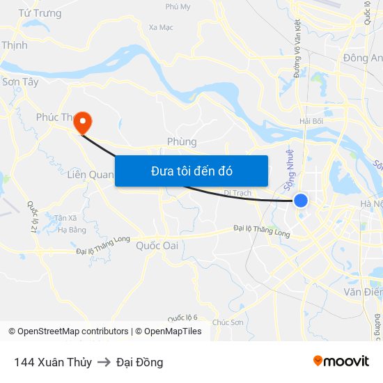 144 Xuân Thủy to Đại Đồng map
