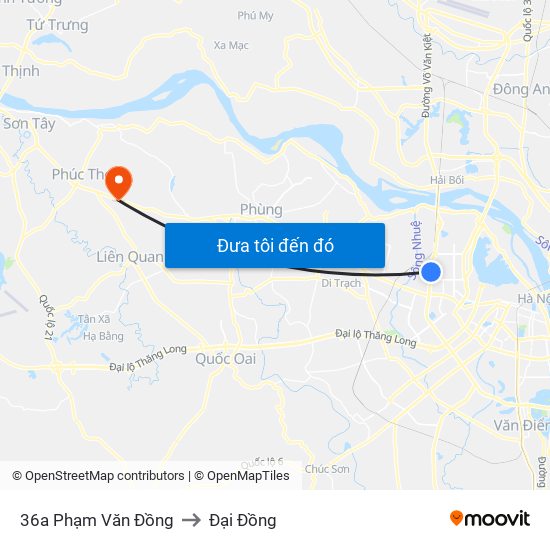 36a Phạm Văn Đồng to Đại Đồng map