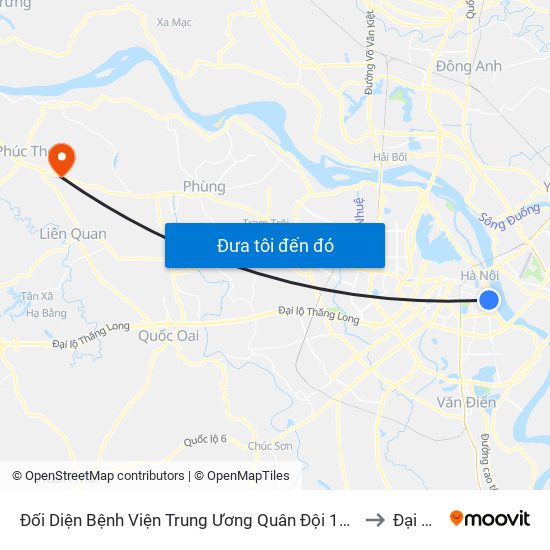 Đối Diện Bệnh Viện Trung Ương Quân Đội 108 - Trần Hưng Đạo to Đại Đồng map