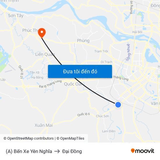 (A) Bến Xe Yên Nghĩa to Đại Đồng map