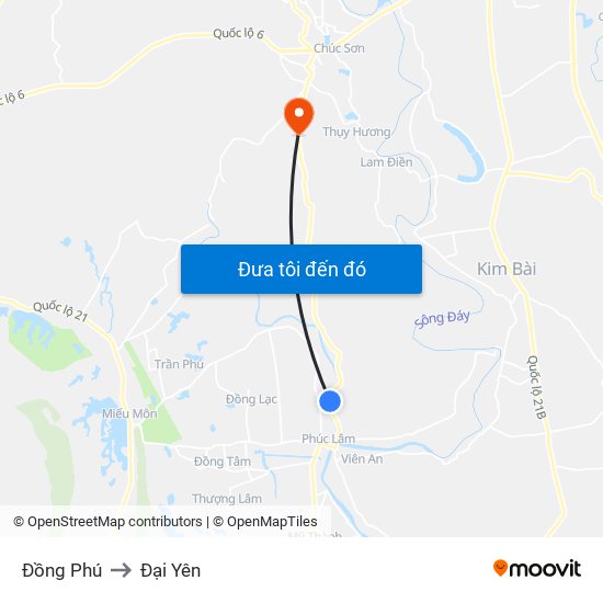 Đồng Phú to Đại Yên map