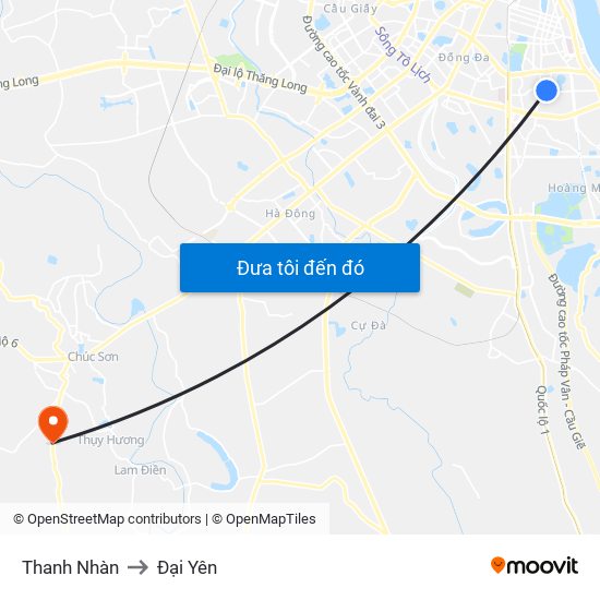 Thanh Nhàn to Đại Yên map